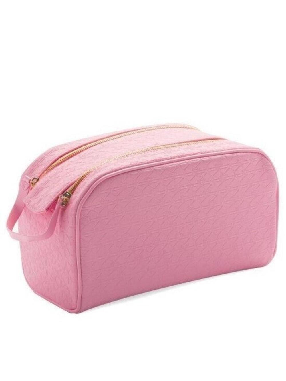 Large Pink Star Cosmetics Double Zip Makeup Bag, Pink, Big Travel Toiletry Carry